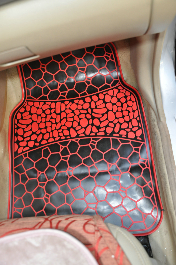 High Quality Water Cube Universal Automotive Carpet Car Floor Mats Rubber 5pcs Sets - Red